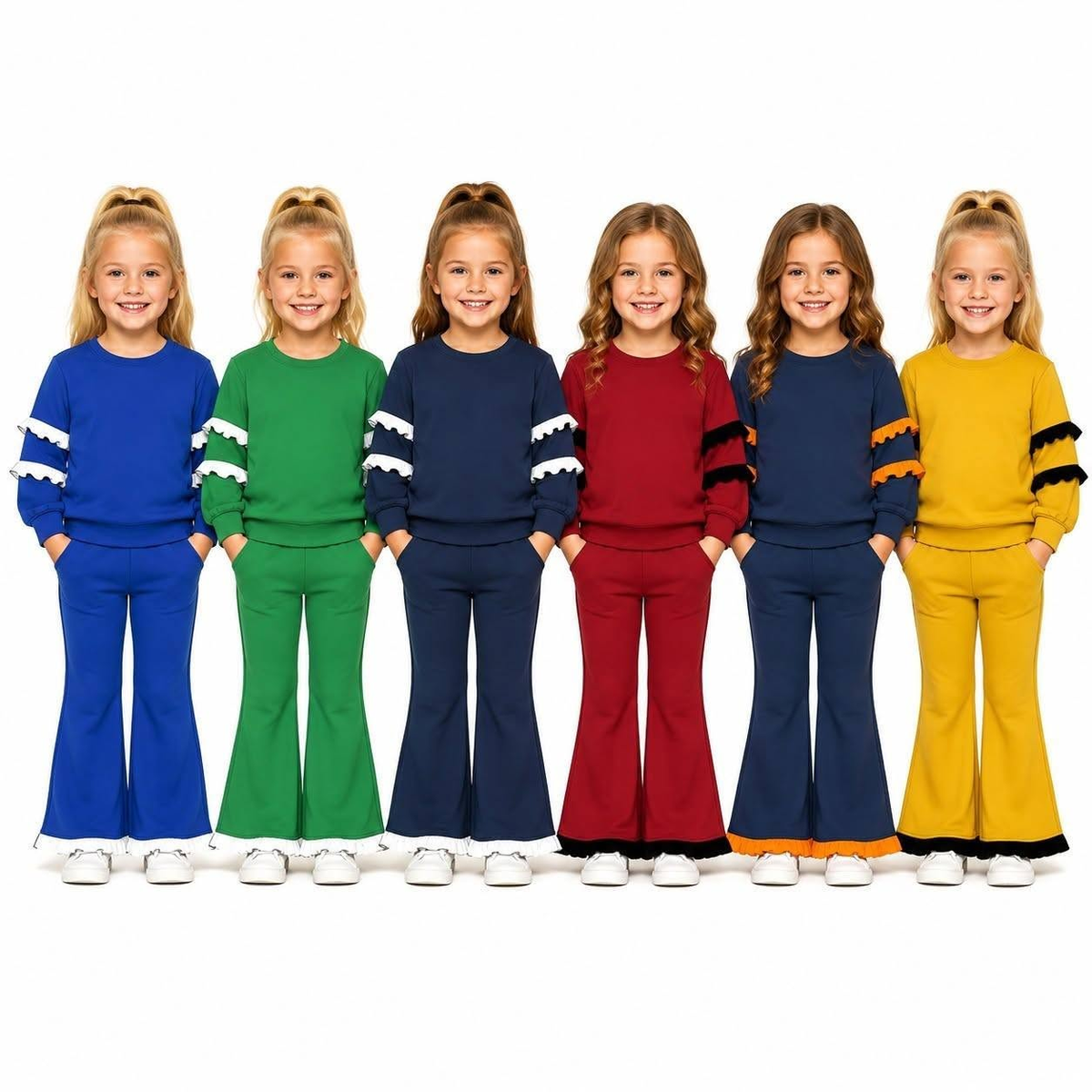 (Preorder new) No moq Baby Girls Solid Color Long Sleeve Top Flare Pants Clothes Set Fall Winter Casual Outfit