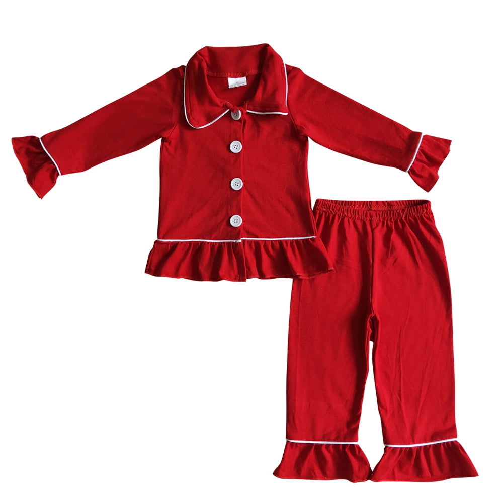 (Preorder new) No moq Adult Red Long Sleeve Button Top Pant Pajamas Set