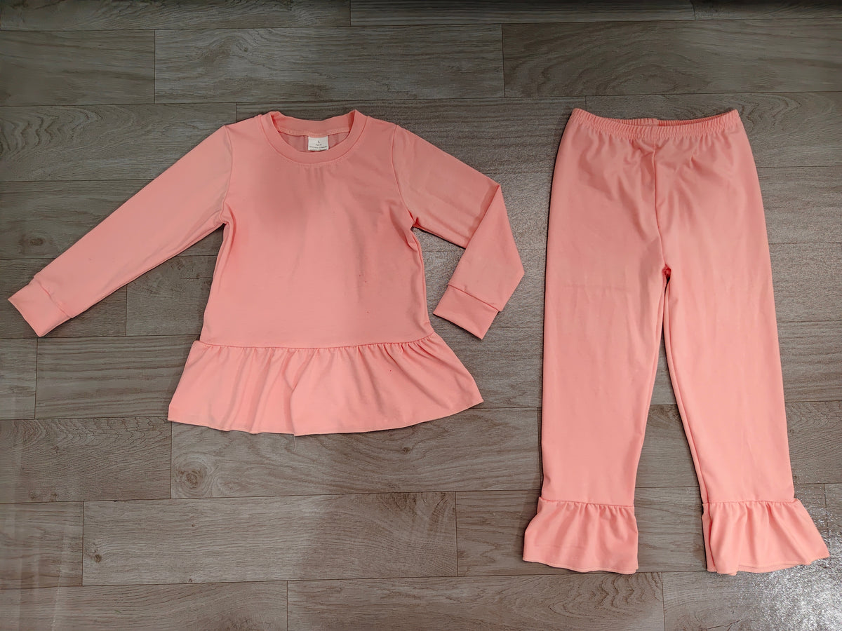 (Sample) No moq cotton GLP3746 Baby Girls Pink Long Sleeve Tunic Ruffle Pant Clothes Set