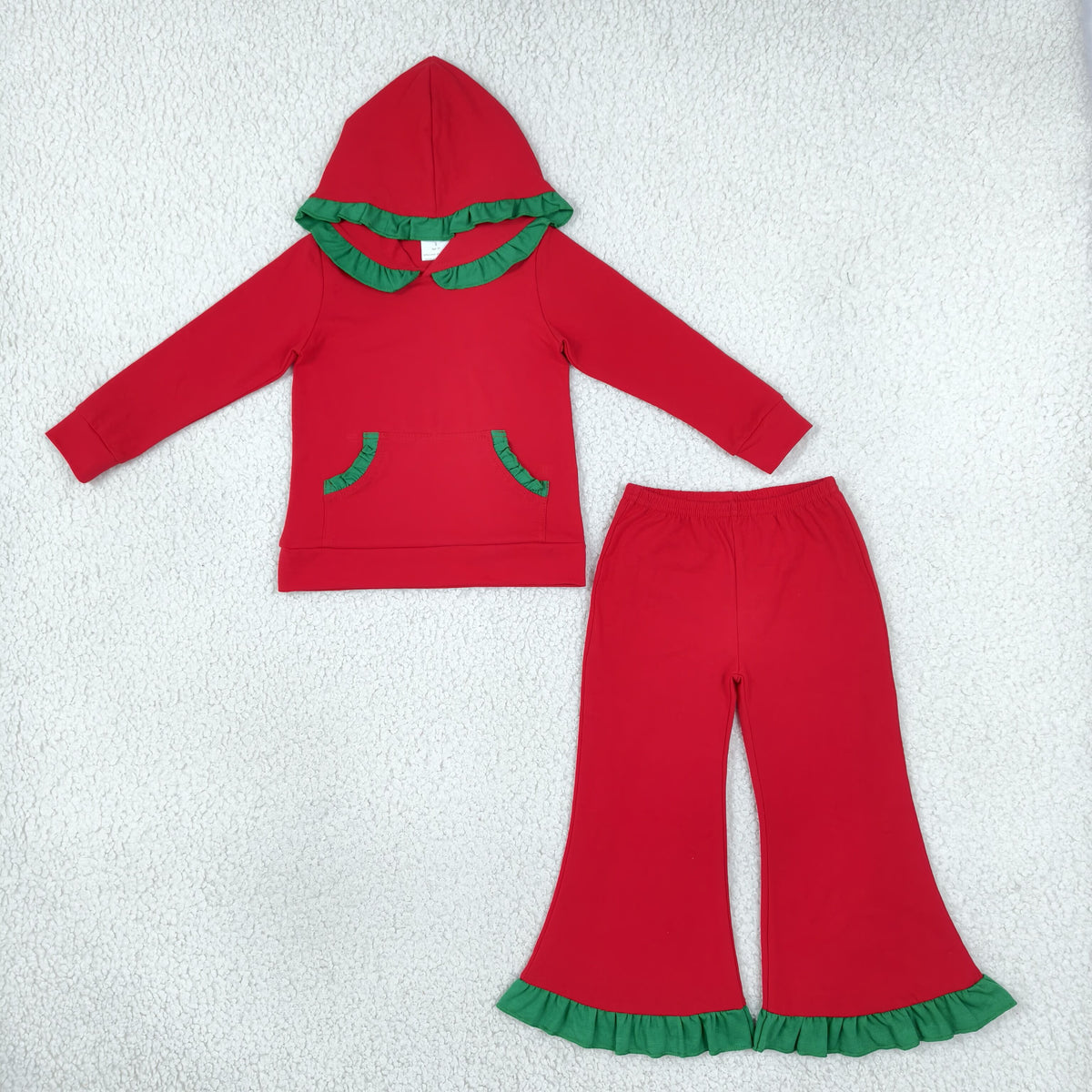 RTS NO MOQ Sibling cotton CHRISTMAS RUFFLE SETS Baby Girls Solid Long ...