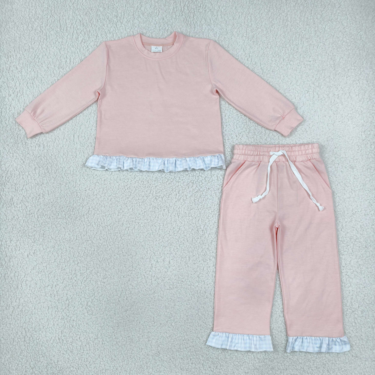 NEW RTS NO MOQ milk silk GLP3754 Baby Girls Pink Long Sleeve Stripe Top Ruffle Pant Casual Outfit