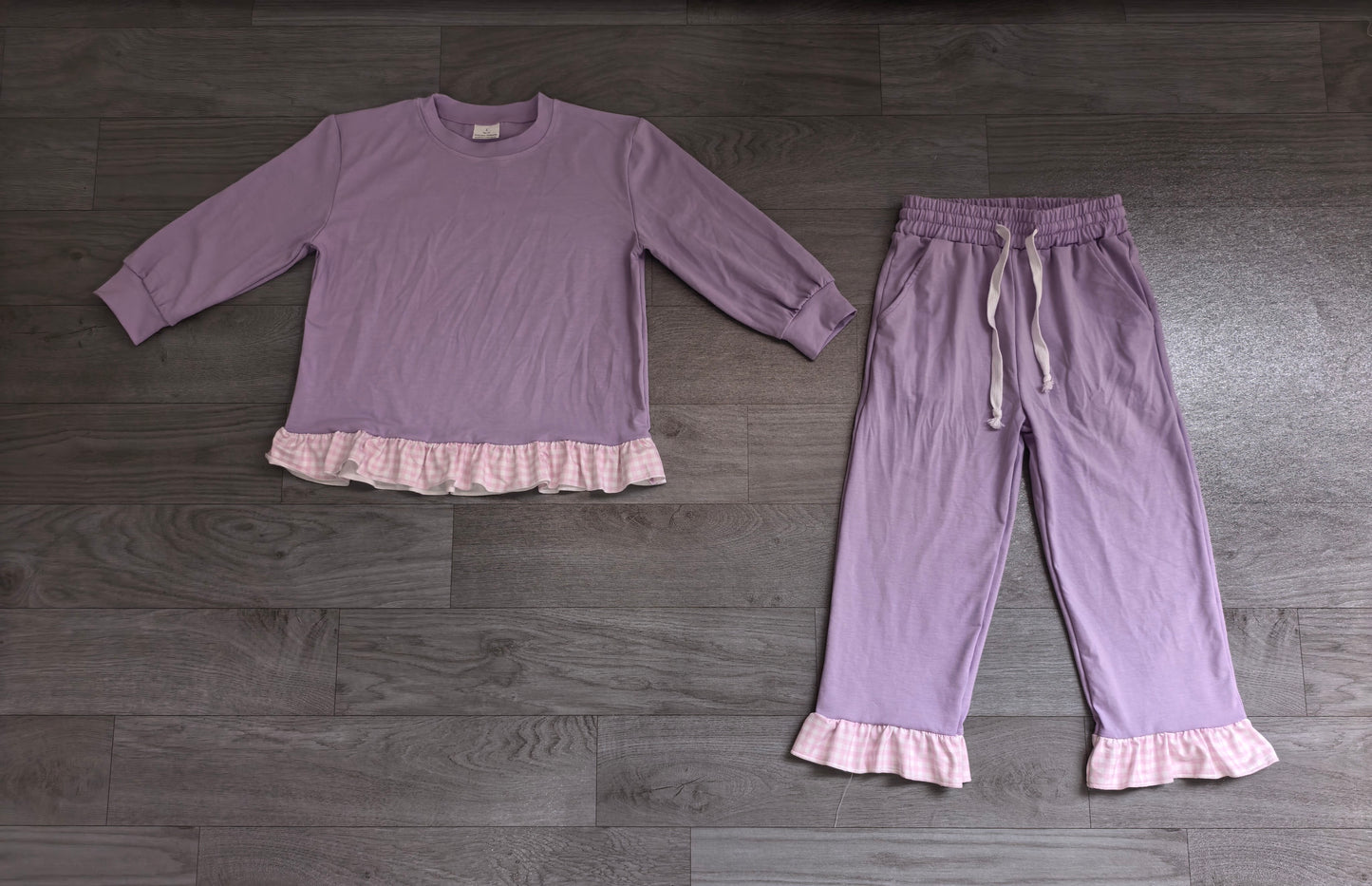 (Sample) No moq milk silk GLP3755 Baby Girls Lavender Long Sleeve Top Ruffle Pant Casual Clothes Set