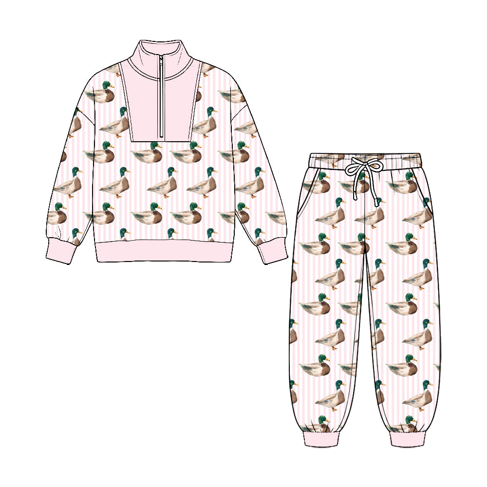(Preorder new) No moq Baby Boys Ducks Plaid Zip Pullover Pockets Jogger Hunting Clothes Sets Fall Outfit