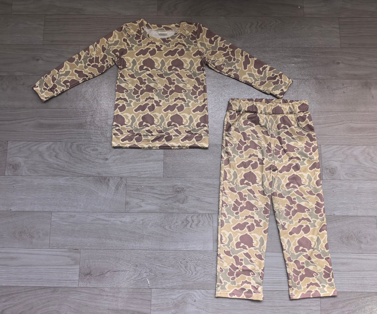 (Sample) No moq milk silk GLP3777 Baby Girls Khaki Camo Long Sleeve Top Pockets Pant Clothes Sets