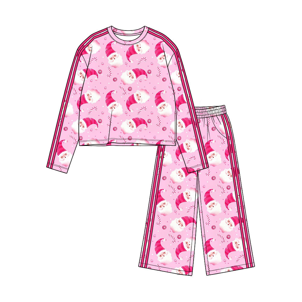(Preorder new) No moq Baby Girls Christmas Bow Print Long Sleeve Pants Side Stripe Holiday Set