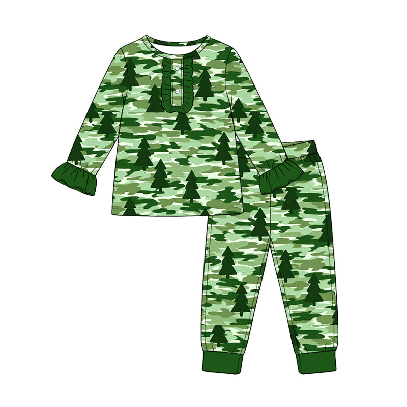 (Preorder new) No moq Baby Girls Christmas Santa Print Long Sleeve Pajama Set Holiday Sleep Outfit