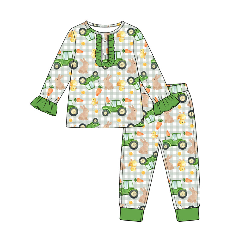 (Preorder new) No moq Baby Girls Christmas Santa Print Long Sleeve Pajama Set Holiday Sleep Outfit