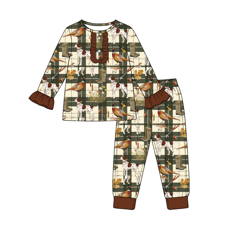 (Preorder new) No moq Baby Girls Christmas Santa Print Long Sleeve Pajama Set Holiday Sleep Outfit