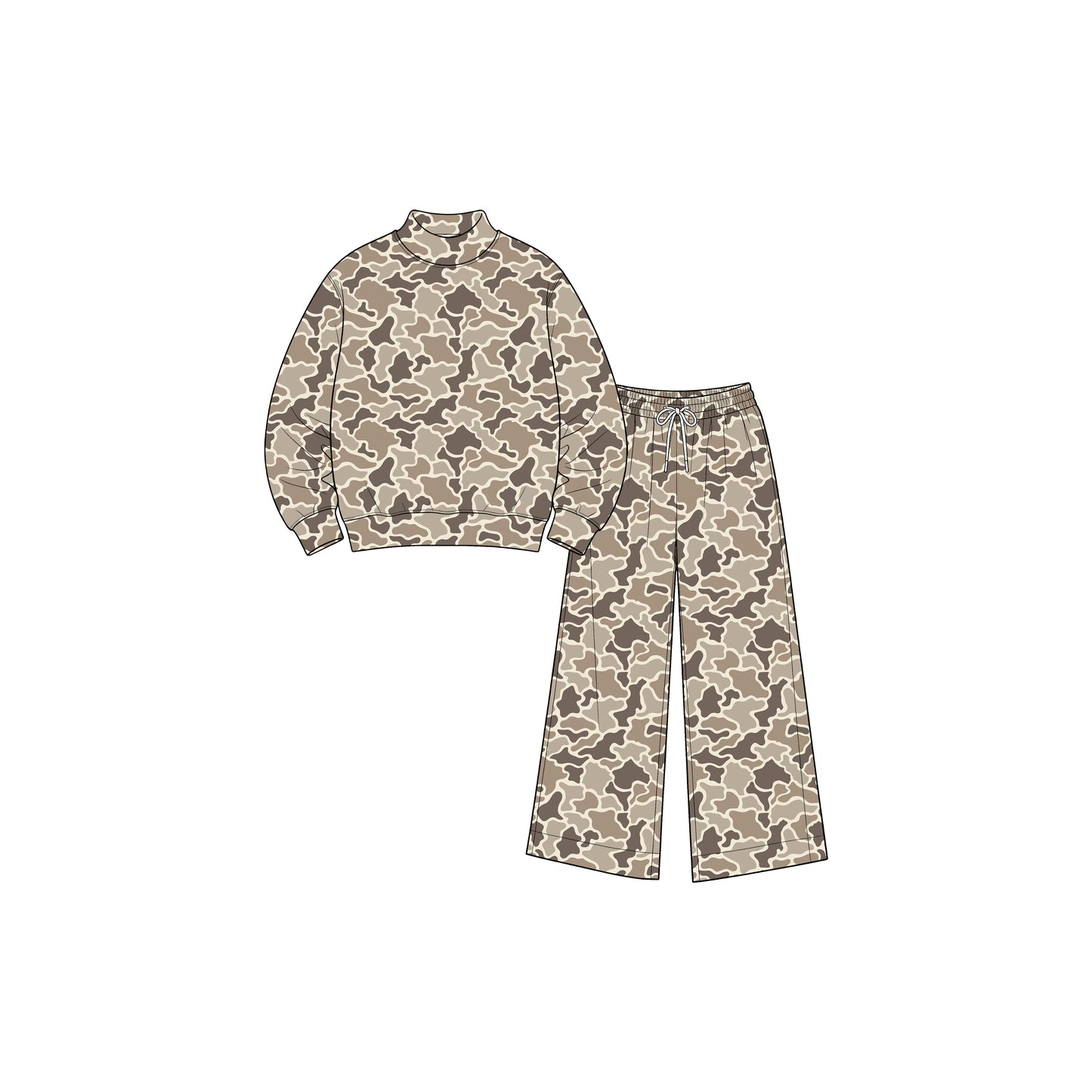 (Preorder new) No moq Yoga Baby Girls High Neck Camo Long Sleeve Top Pockets Pants Yoga Active Clothes Set