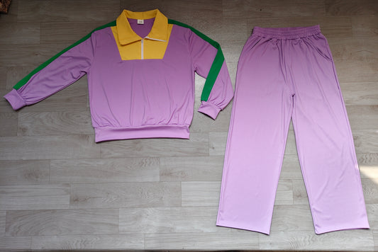 (Sample) No moq yoga fabric cotton GLP3827 Yoga Adult Women Purple Long Sleeve Zip Pullover Pockets Pant Set