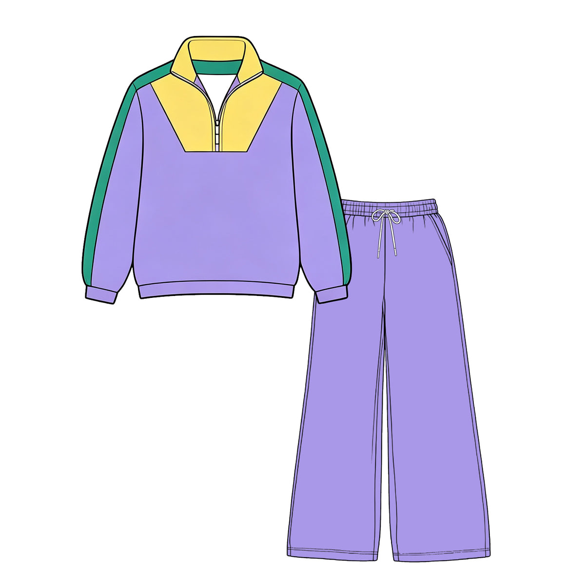 (Preorder new) No moq Adult To Match Kids Purple Long Sleeve Zip Pullover Pockets Pant Yoga Active Clothes Set