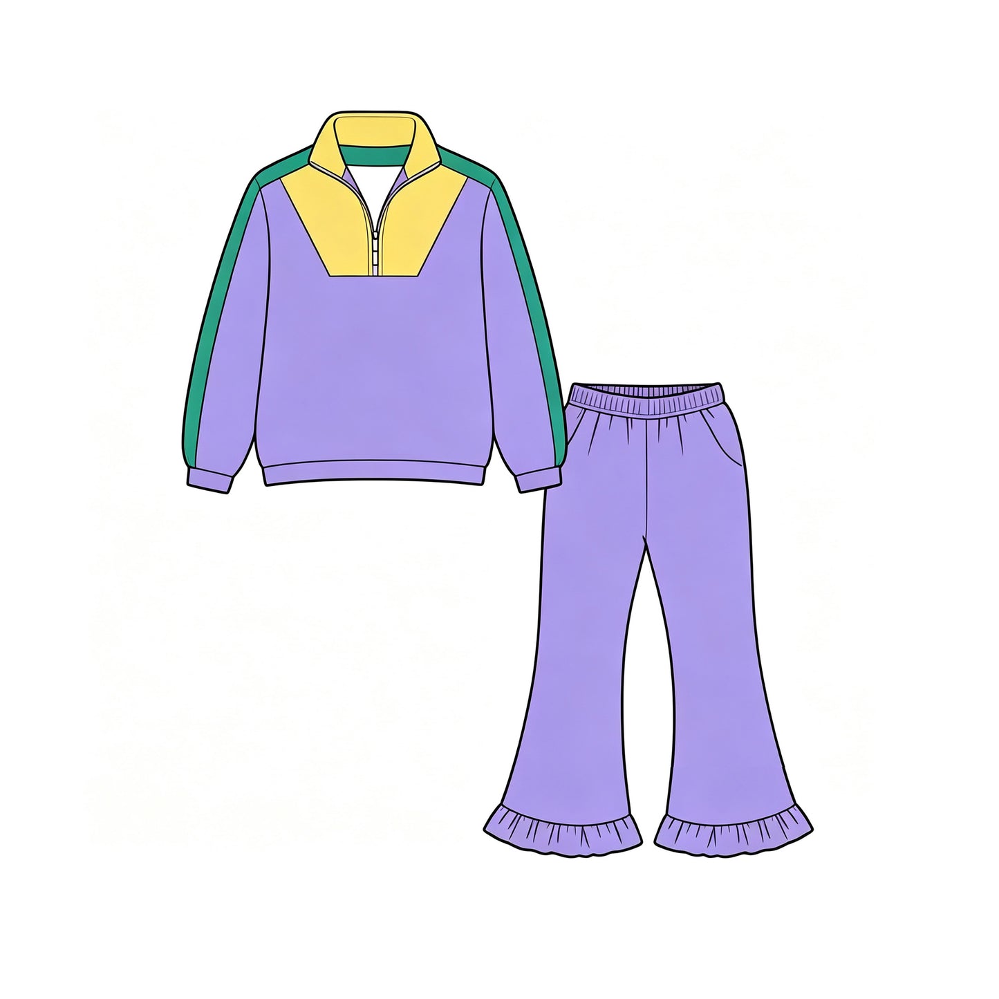 (Preorder new) No moq GLP3828 Yoga Baby Girls Purple Long Sleeve Zip Pullover Pockets Pant Holiday Set