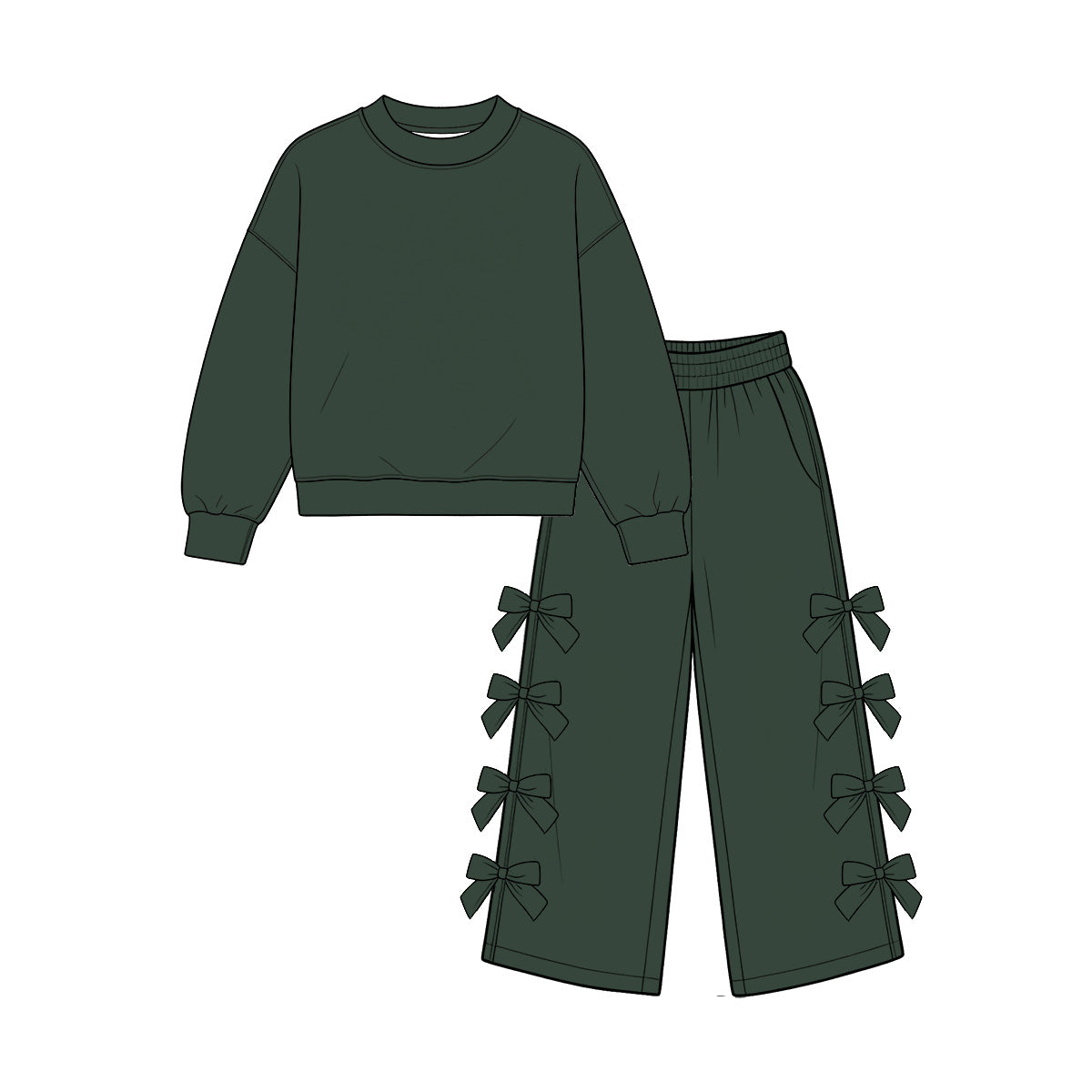(Preorder new) No moq cotton Baby Girls Crew Neck Long Sleeve Sweatshirt And Multi Side Bow Wide Leg Pants Fall Casual Two Piece Clothes Set