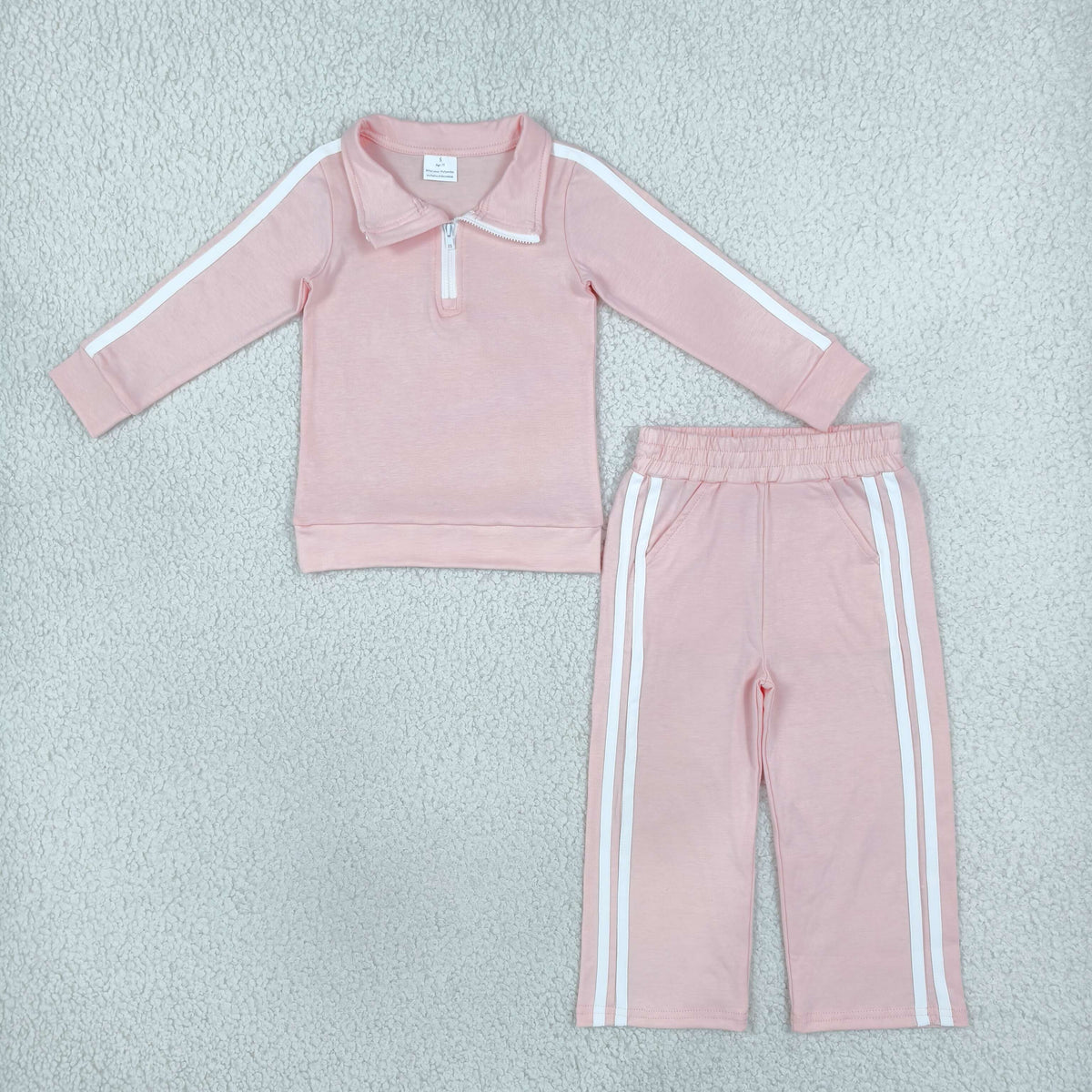 NEW RTS NO MOQ cotton GLP3860 Baby Girls Pink Long Sleeve Zip Pullovers Pockets Pant Cotton Casual Set