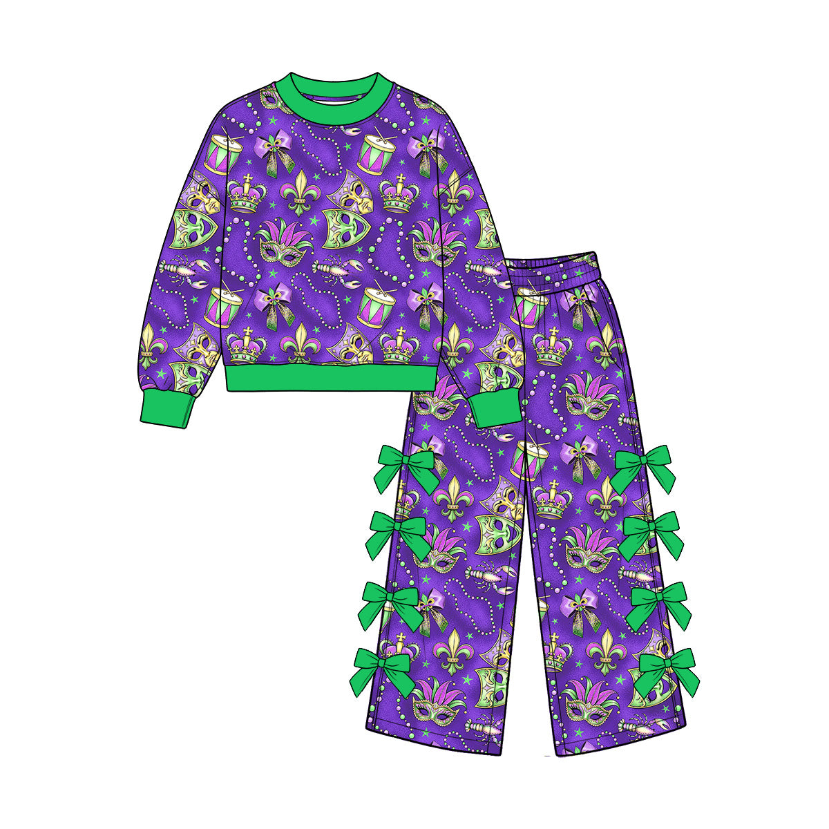 (Preorder new) No moq Baby Girls Print Long Sleeve Top Bow Pants Set And Baby Ruffle Zip Rompers