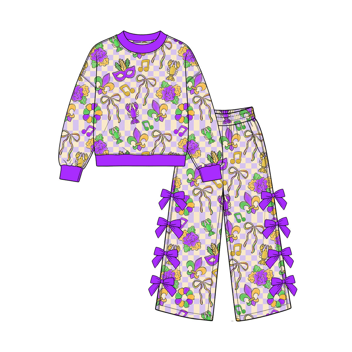 (Preorder new) No moq Baby Girls Print Long Sleeve Top Bow Pants Set And Baby Ruffle Zip Rompers