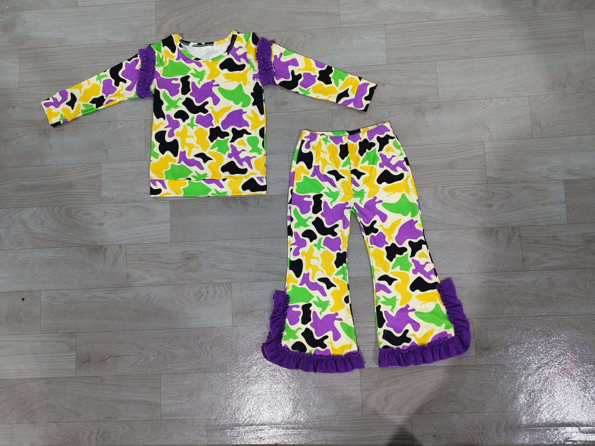 (Sample) No moq milk silk GLP3871 Baby Girls Long Sleeve Camo Top Bell Bottom Pant Set