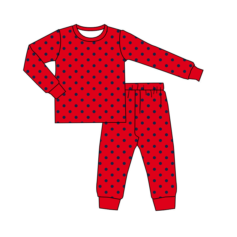 (Preorder new) No moq Toddler Kids Christmas Polka Dot Long Sleeve Crew Neck Top And Jogger Pants Pajama Set