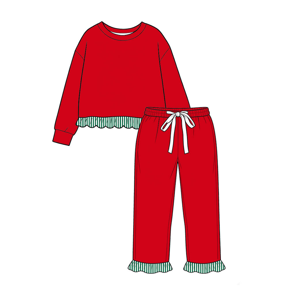 (Preorder new) No moq GLP3907 Baby Girls Red Long Sleeve Top Ruffle Pant Cute Daily Wear Clothes Set