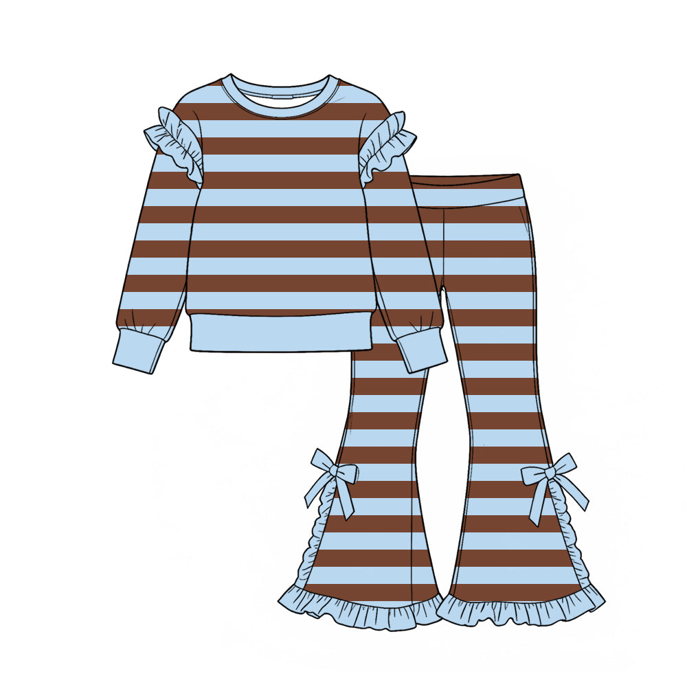 (Preorder new) No moq Baby Girls Ruffle Long Sleeve Top and Bow Flare Pants Set