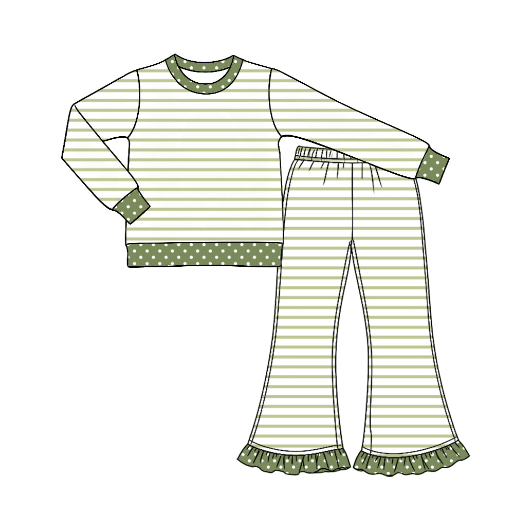 (Preorder new) No moq Baby Girls Striped Long Sleeve Top and Ruffle Flare Pants Set