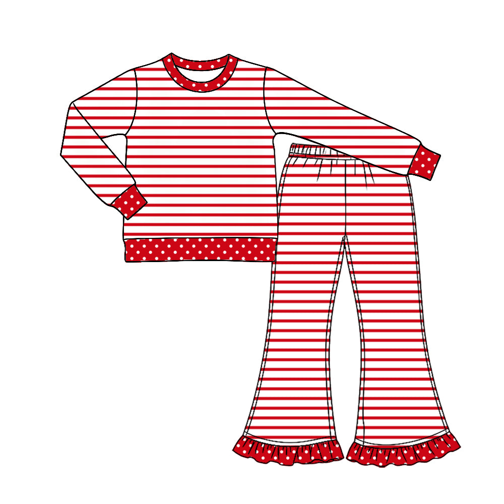 (Preorder new) No moq Baby Girls Striped Long Sleeve Top and Ruffle Flare Pants Set