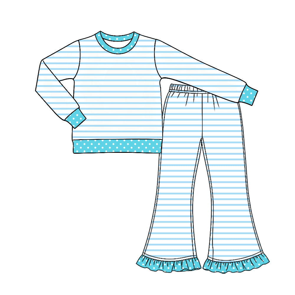 (Preorder new) No moq Baby Girls Striped Long Sleeve Top and Ruffle Flare Pants Set