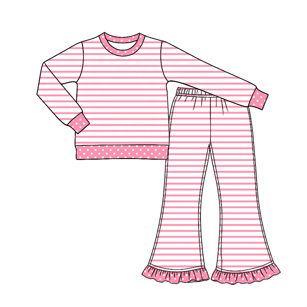(Preorder new) No moq Baby Girls Striped Long Sleeve Top and Ruffle Flare Pants Set