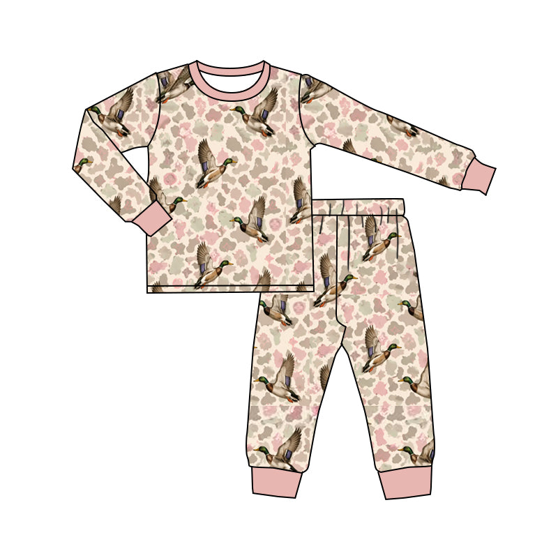 (Preorder new) No moq Baby Kids Pink Camo Duck Print Kids Backpack Lunch Box Duffle Bag Pajama Romper Minky Blanket Set