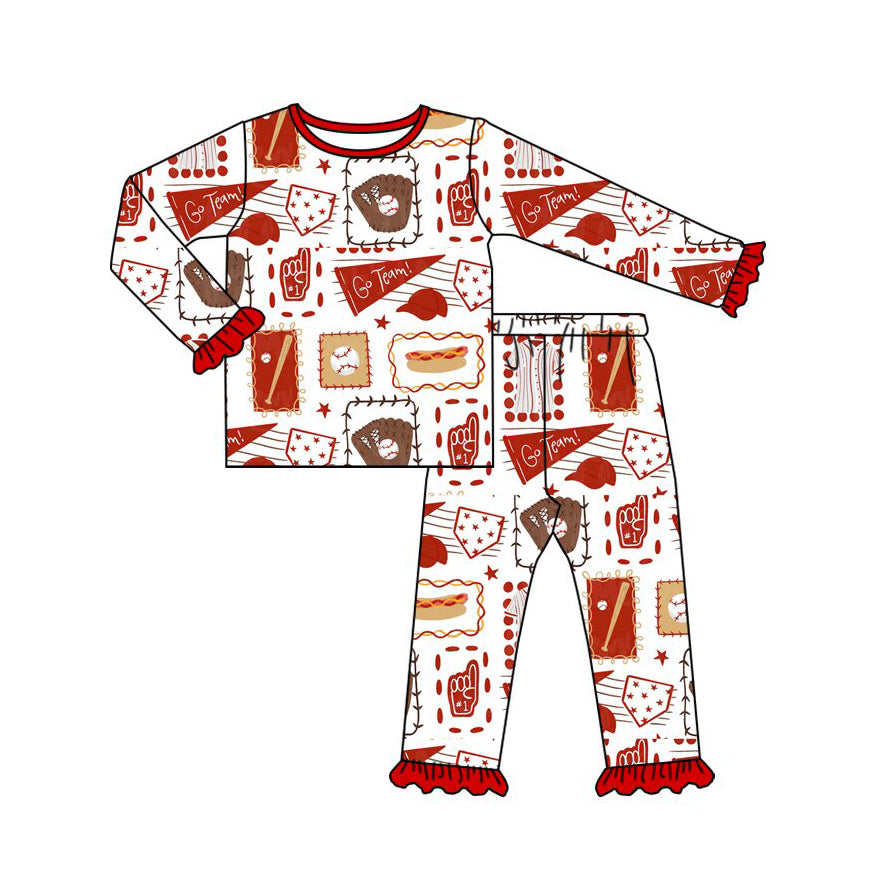(Preorder new) No moq Baby Boys And Girls Baseball Print Long Sleeve Pajama Set And Zipper Romper