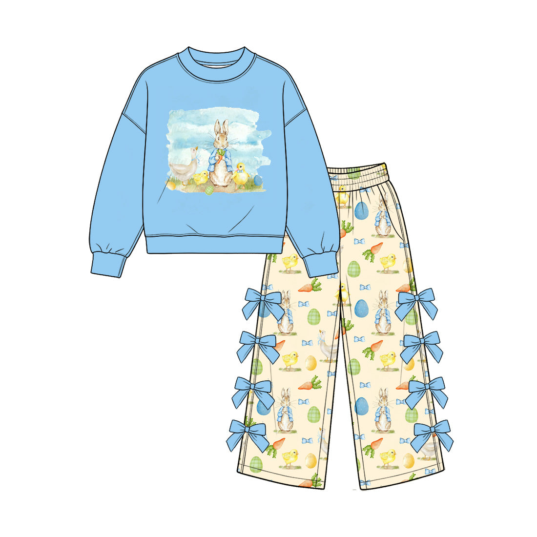 (Preorder new) No moq Baby Kids Easter Rabbit Print Sweatshirt Pant Dress Romper Pajama Blanket Outfit