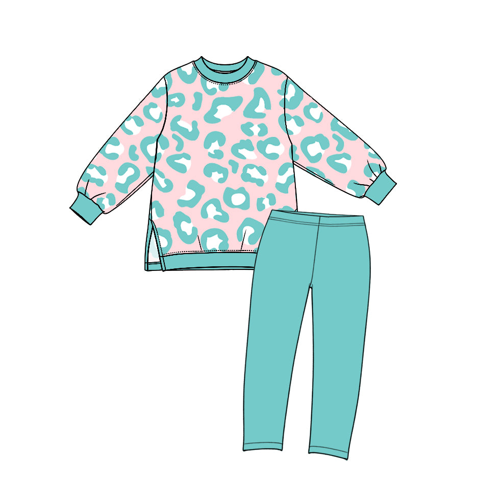 (Preorder new) No moq yoga fabric Baby Girls Leopard Print Long Sleeve Top And Leggings Set