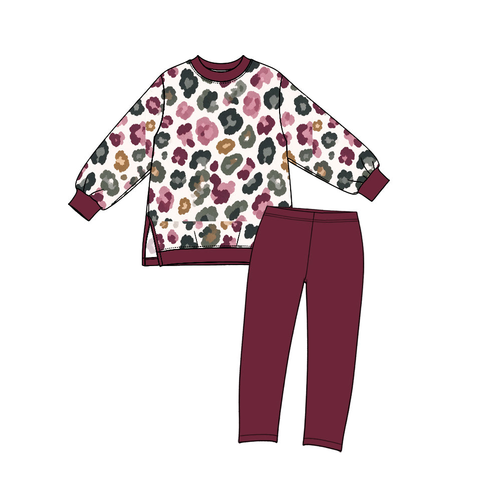 (Preorder new) No moq yoga fabric Baby Girls Leopard Print Long Sleeve Top And Leggings Set