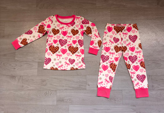 (Sample) No moq milk silk GLP4021 Baby Girls Flowers Bows Hearts Top Pant Valentines Pajamas Set