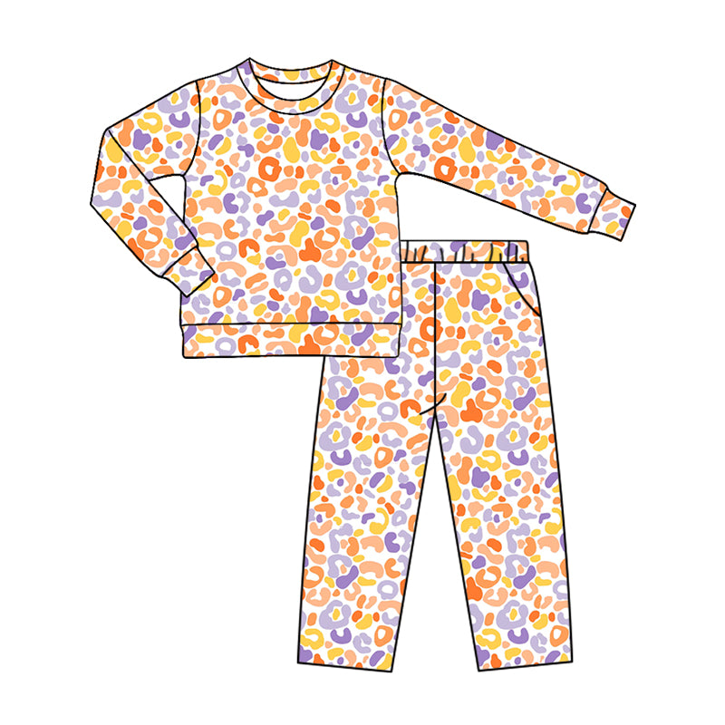 (Preorder new) No moq Baby Girls Leopard Print Crew Neck Top And Pant Set