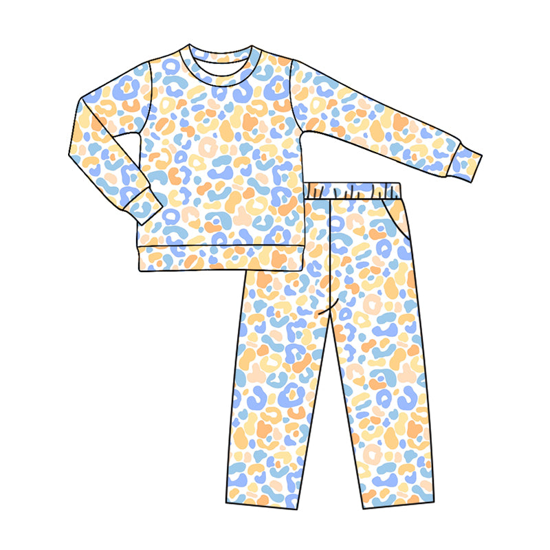 (Preorder new) No moq Baby Girls Leopard Print Crew Neck Top And Pant Set