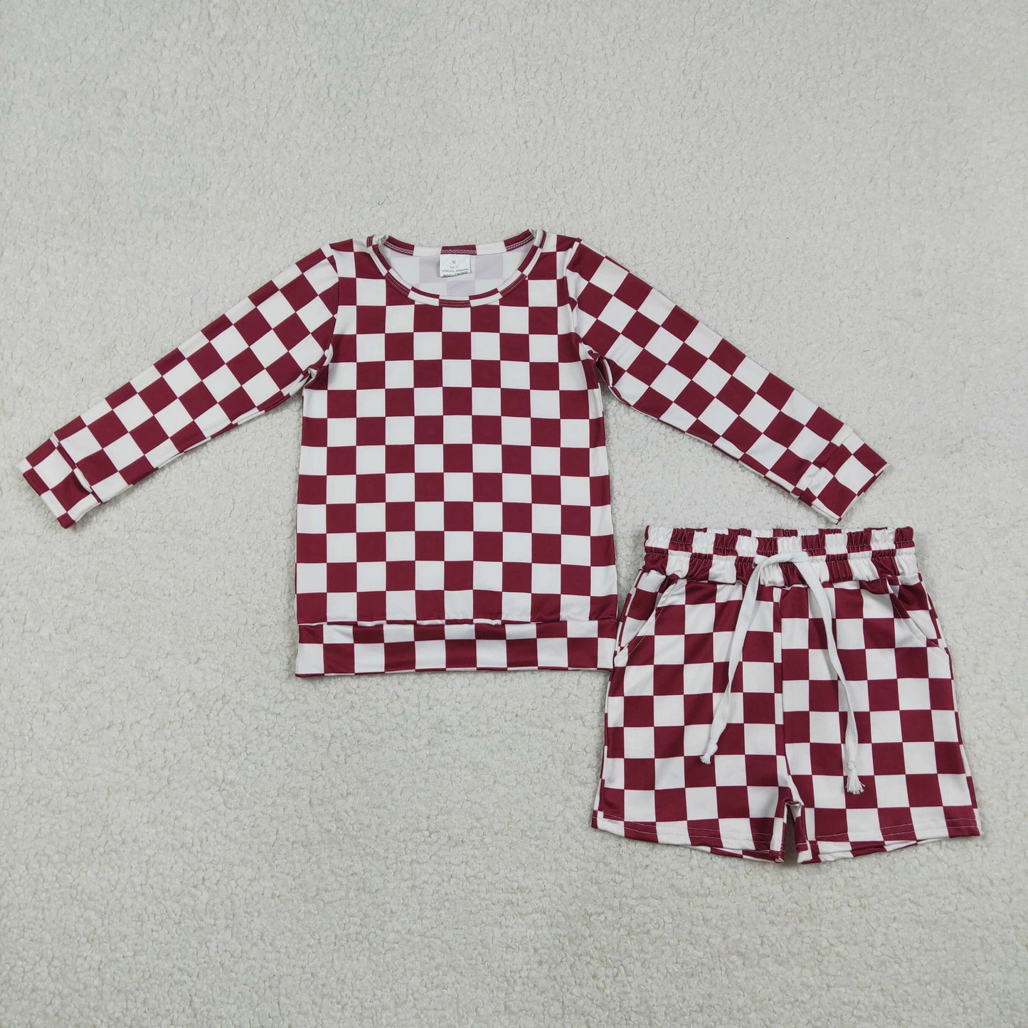 RTS NO MOQ Sibling Baby Girls Checked Long Sleeve Top with Pockets And Shorts Outfit Set Clothing Set for Infants