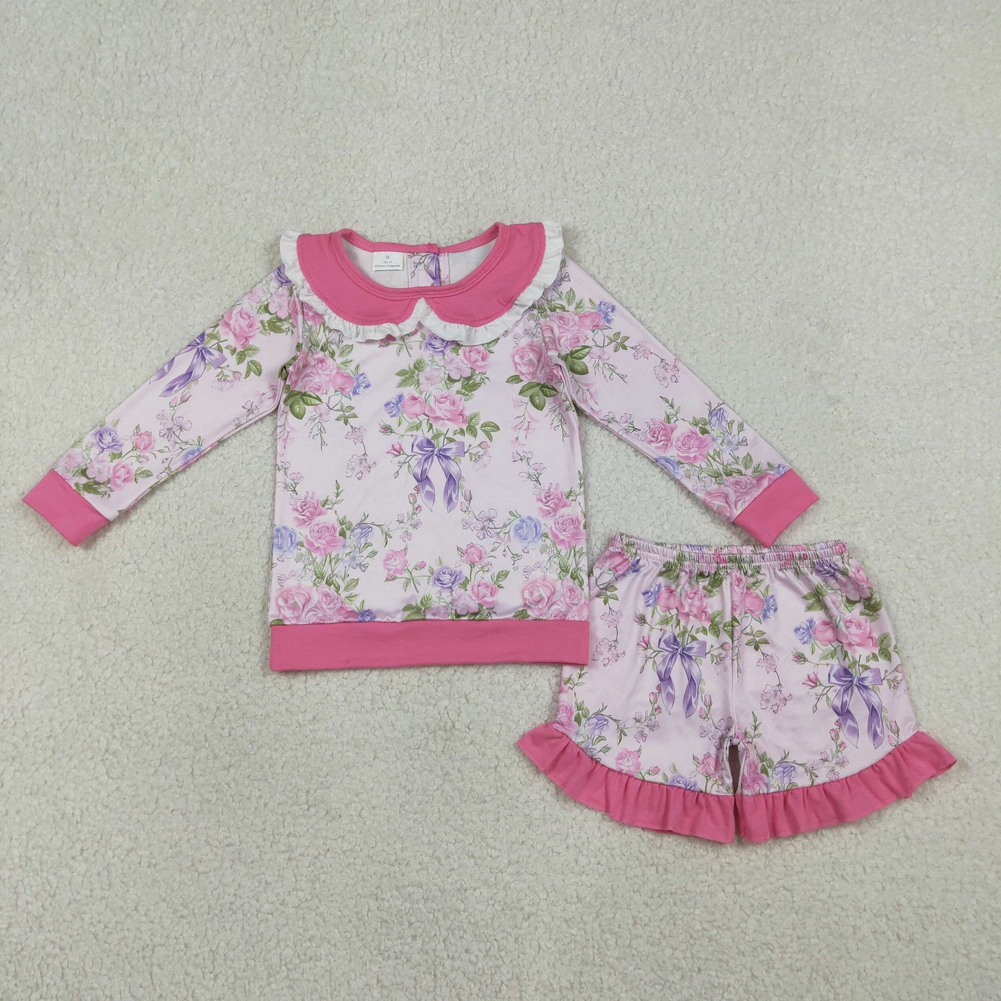 RTS NO MOQ Sibling baby girl clothes floral-sleeved shorts set and skirts sets