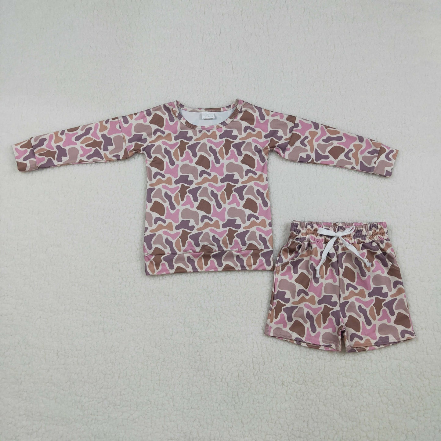 RTS NO MOQ GLS0091 Baby Girls Southern Camo Long Sleeve Top with Pockets And Shorts Outfit Set for Little Ones
