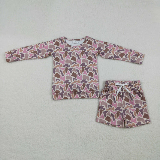 RTS NO MOQ GLS0091 Baby Girls Southern Camo Long Sleeve Top with Pockets And Shorts Outfit Set for Little Ones