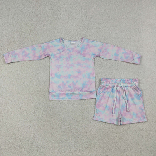 RTS NO MOQ GLS0094 Baby Girls Colorful Camouflage Top with Pockets Shorts Outfit Set Cute Baby Girl Clothing Set