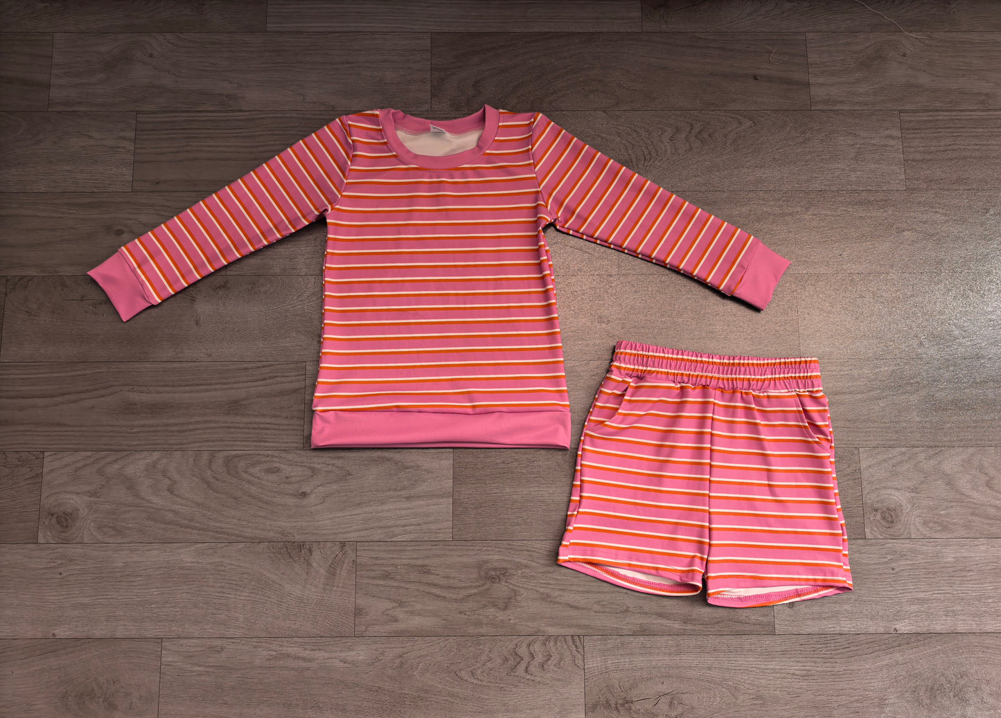 (Sample) No moq yoga fabric GLS0126 Yoga Baby Girls Pink Stripe Shirt Top Short Yoga Active Clothes Set