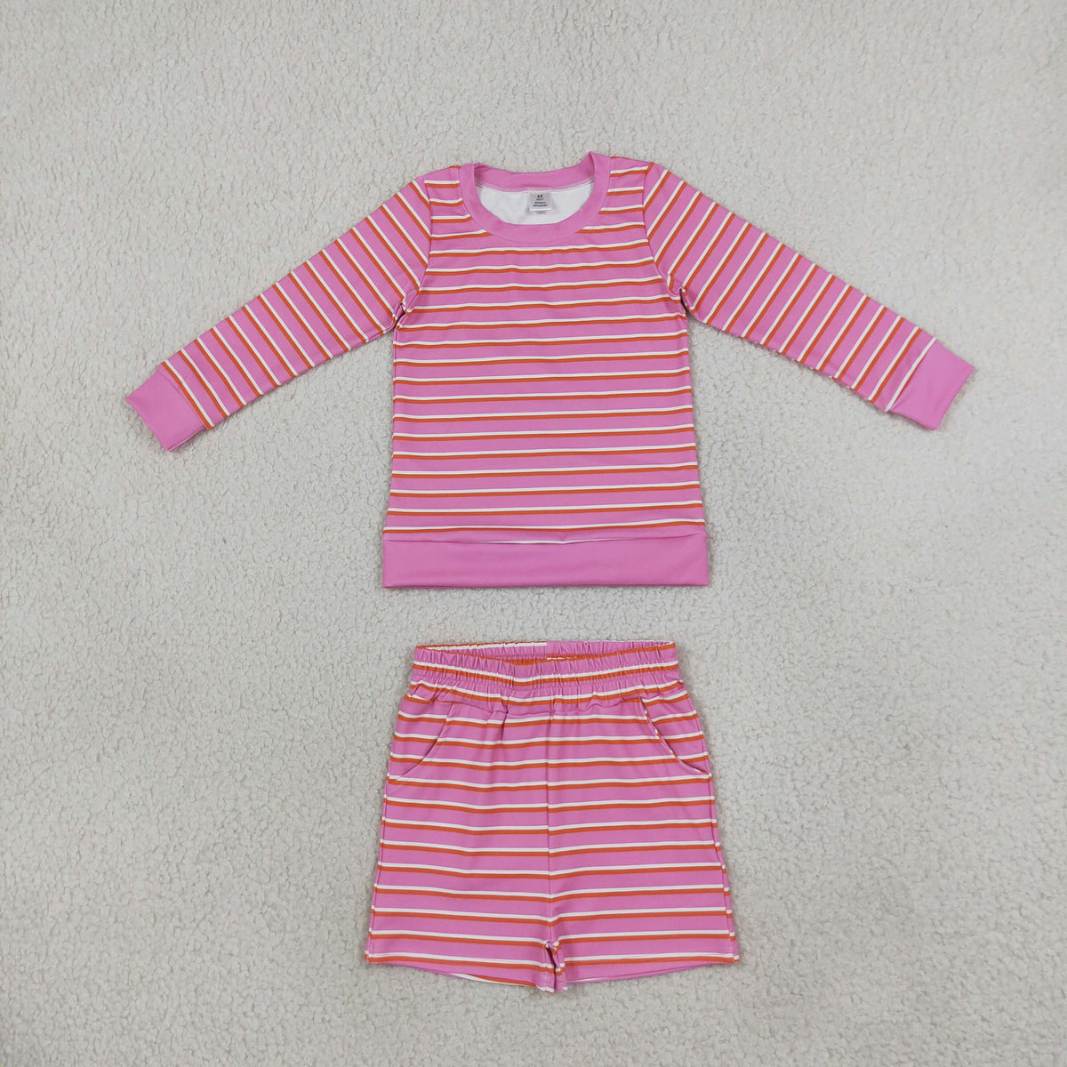 NEW RTS NO MOQ yoga fabric GLS0126 Yoga Baby Girls Pink Stripe Shirt Top Short Yoga Active Clothes Set