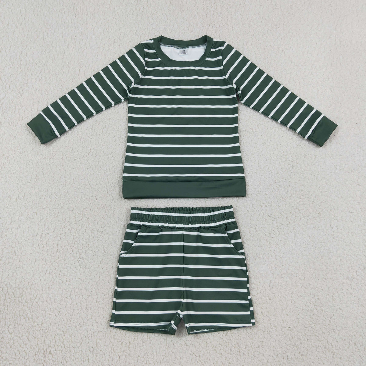 RTS NO MOQ Sibling yoga fabric Baby Girls Striped Long Sleeve Top And Shorts Yoga Active Set
