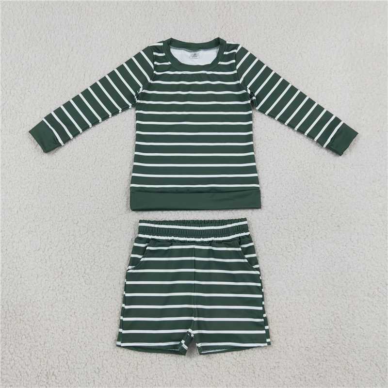 RTS NO MOQ Sibling yoga fabric Baby Girls Striped Long Sleeve Top Shorts Yoga Set