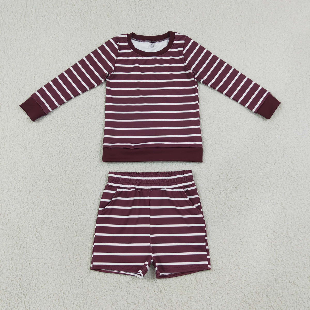 RTS NO MOQ Sibling yoga fabric Baby Girls Striped Long Sleeve Top And Shorts Yoga Active Set