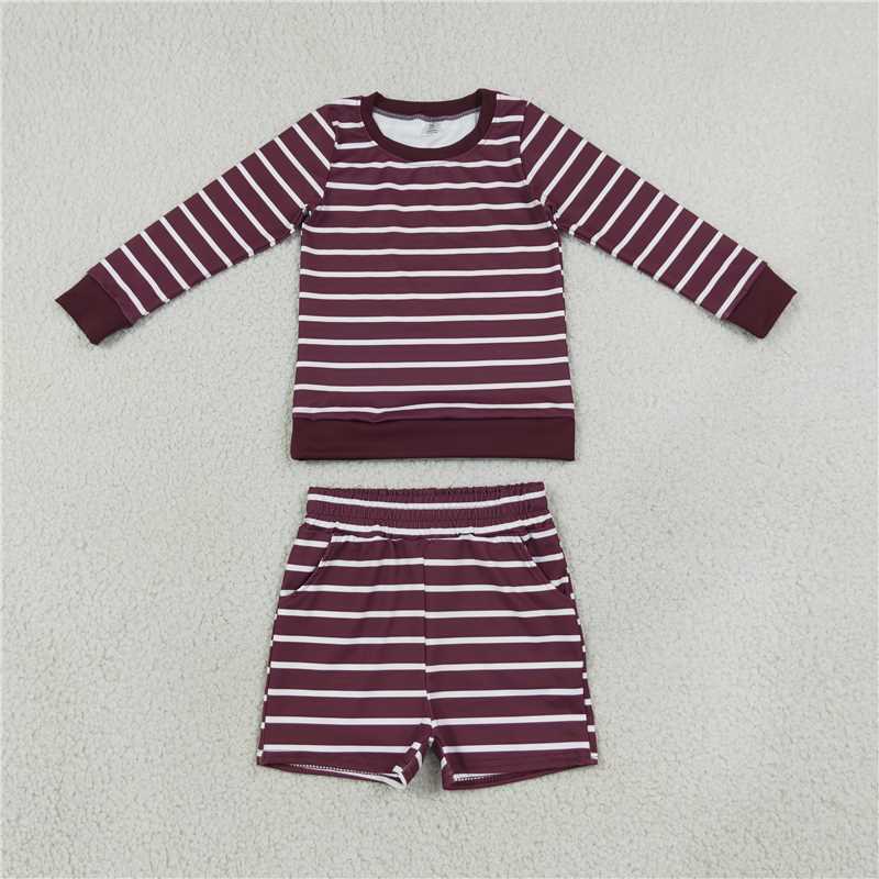 RTS NO MOQ Sibling yoga fabric Baby Girls Striped Long Sleeve Top Shorts Yoga Set