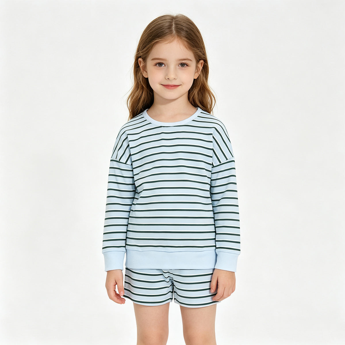 (Sample) No moq yoga fabric GLS0133 Yoga Baby Girls Light Blue Long Sleeve Shirt Top Short Yoga Active Set