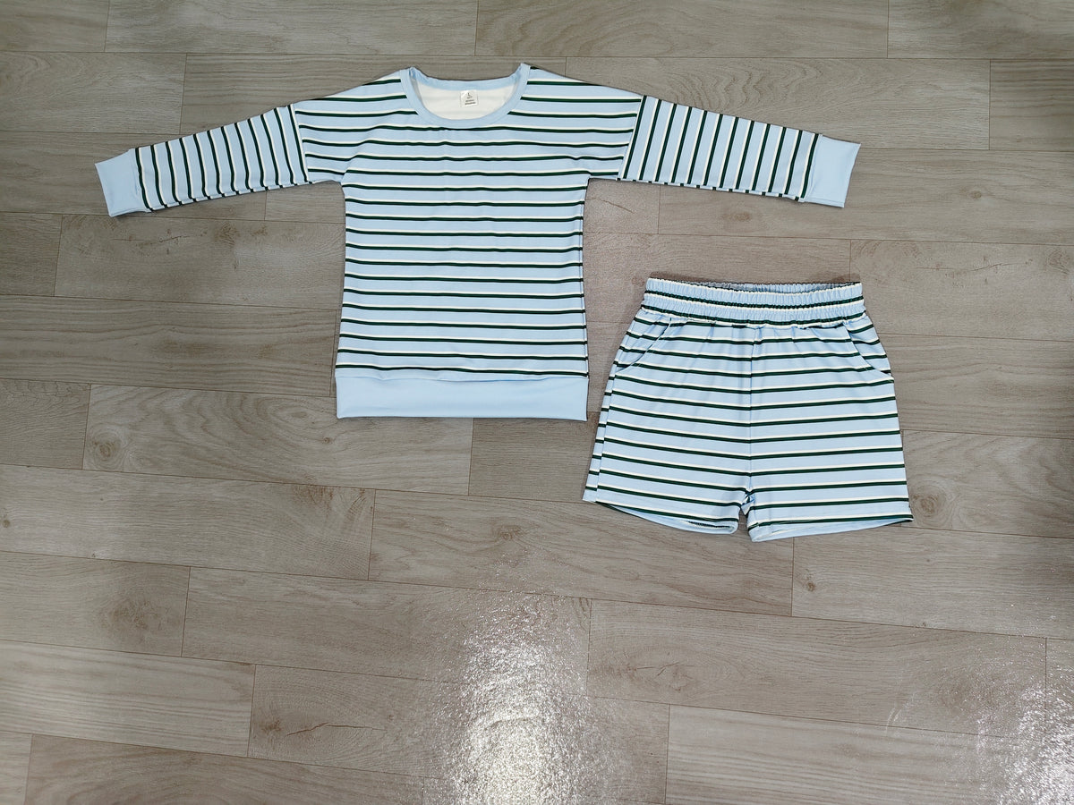 (Sample) No moq yoga fabric GLS0133 Yoga Baby Girls Light Blue Long Sleeve Shirt Top Short Yoga Active Set