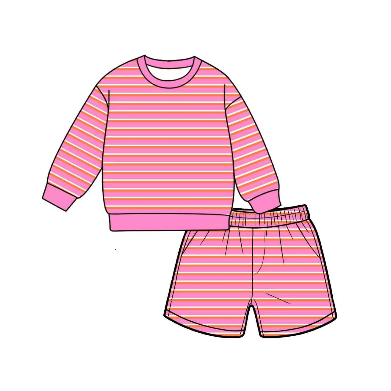(Preorder new) No moq Adult Women Stripe Crew Neck Short Sleeve Shirt Top And Shorts Yoga Active Sports Clothes Set